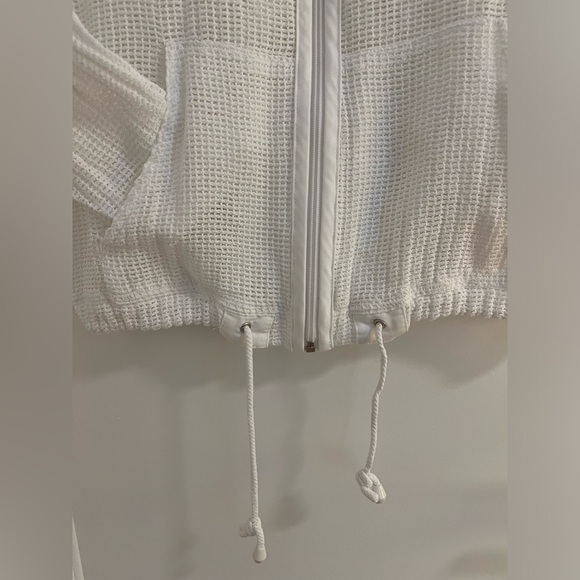 White Cotton Mesh Zip Up Hoodie - Picture 3 of 5